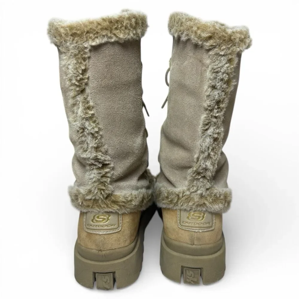 Y2k Skechers Lace Up Chunky Platform Boots Size 8 Faux Fur Suede Trashy Steppers